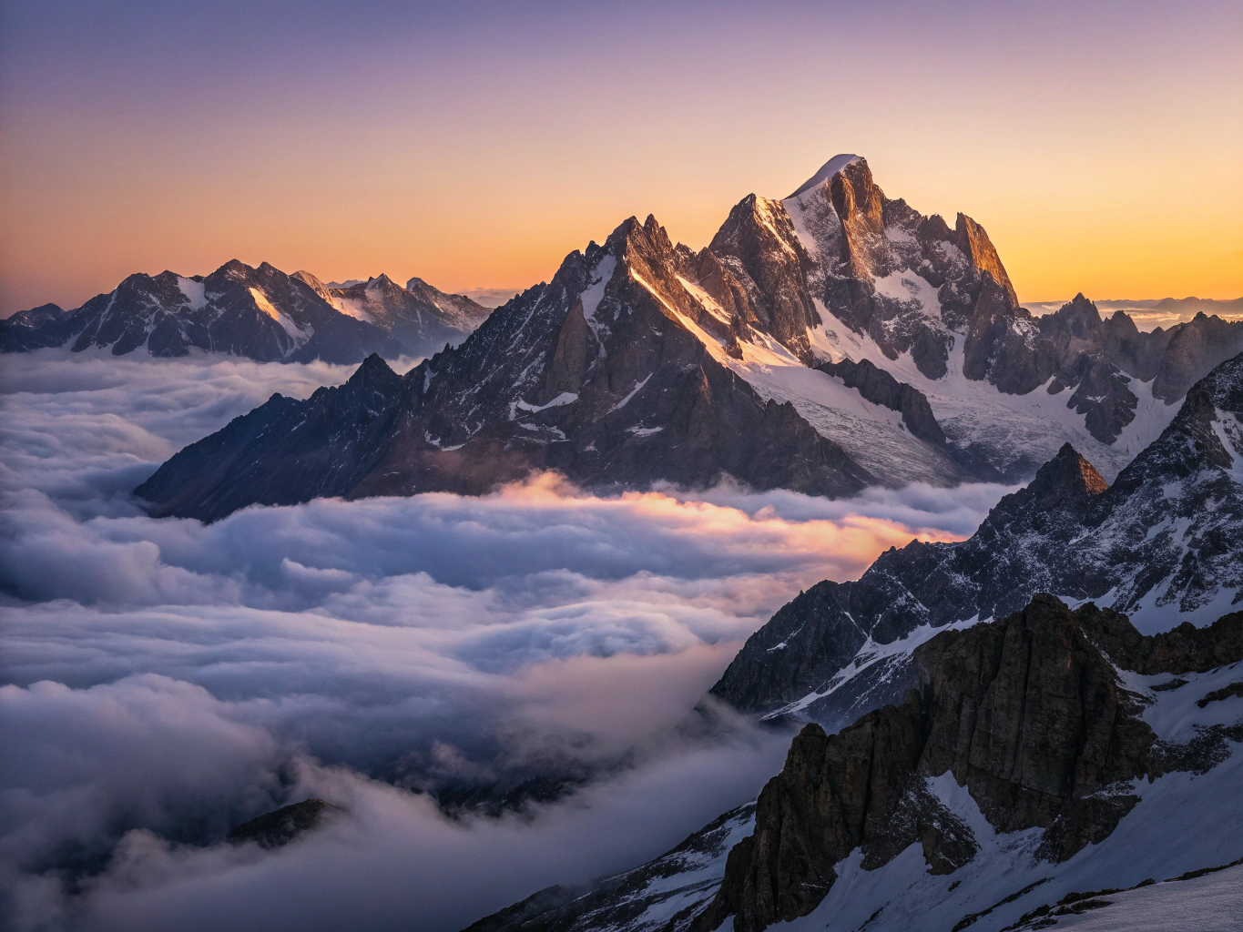 Silhouetted mountain peaks at dawn
