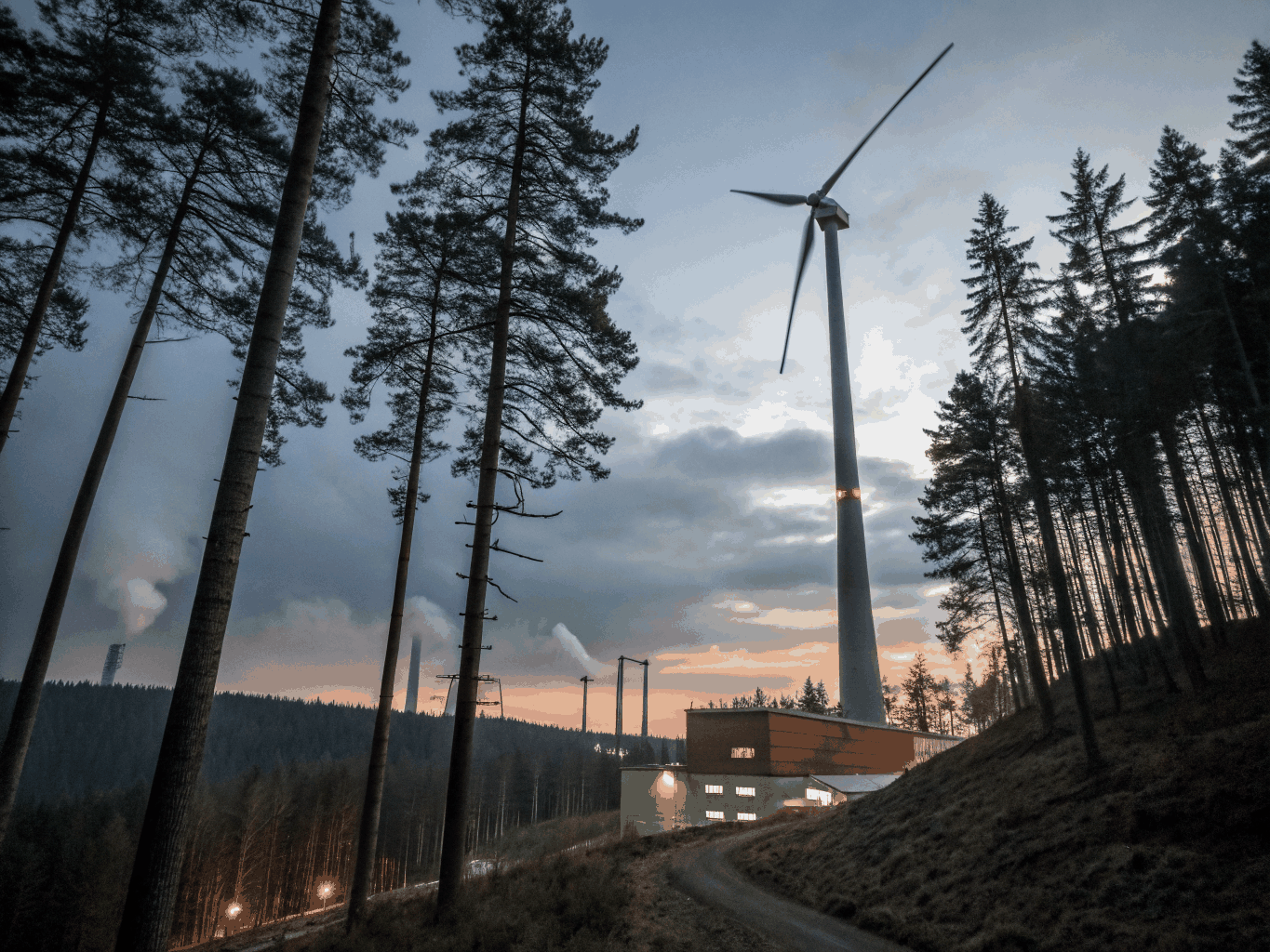 Deep industrial landscape silhouettes